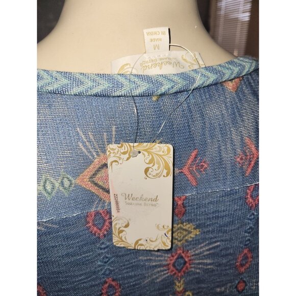 Boho-Chic V-Neck Ruffle Hem Top With Aztec-Inspired Print By Weekend Suzanne Bet - Picture 7 of 8